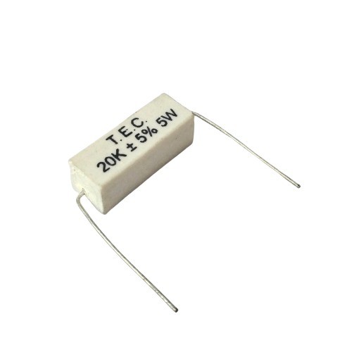 20K 5W 5% Axial Lead  Ceramic Encased White Wire Wound Resistors    image 1