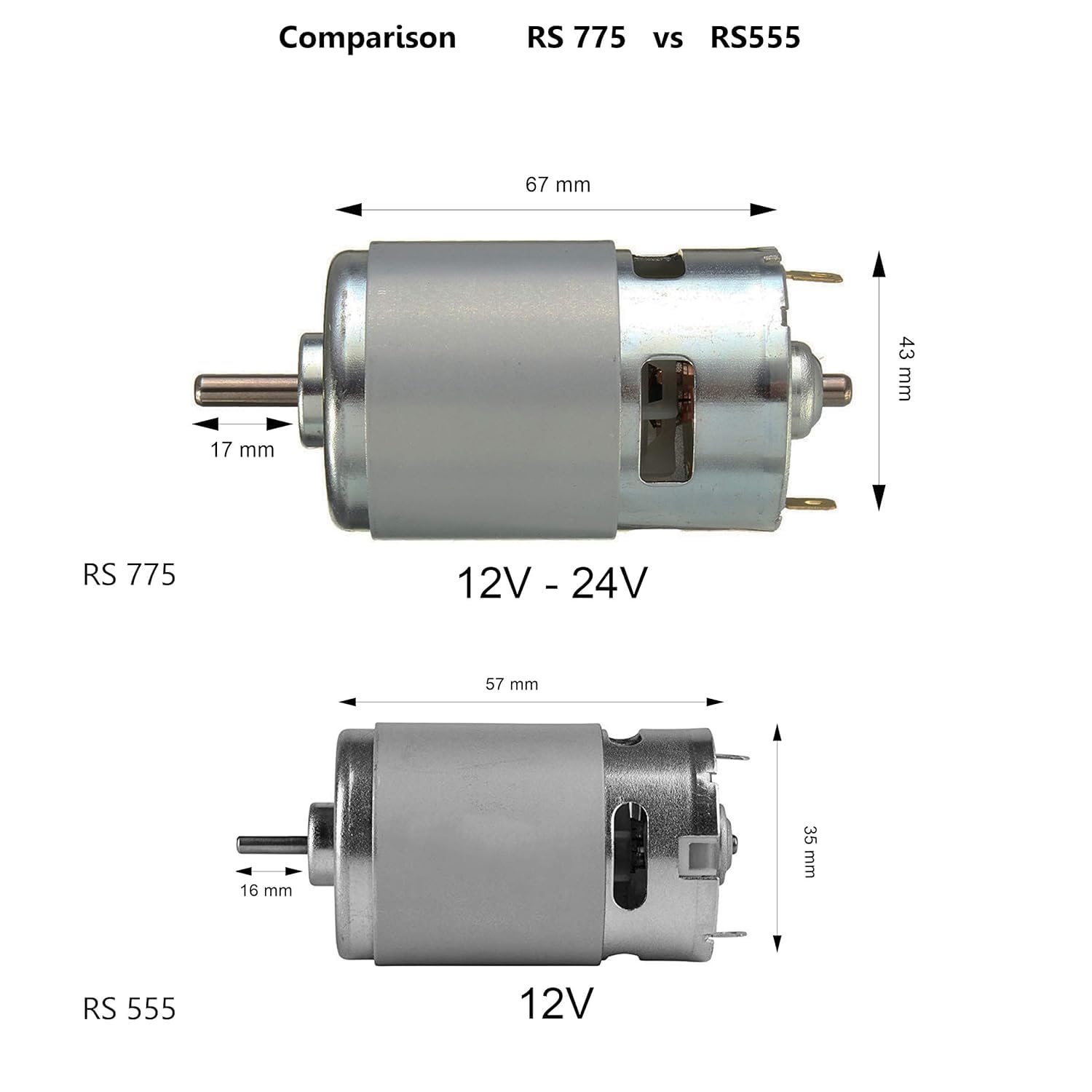 RS-775 12V High Torque DC Motor (Brushed DC Motor for Power Tools & DIY Projects) image 3