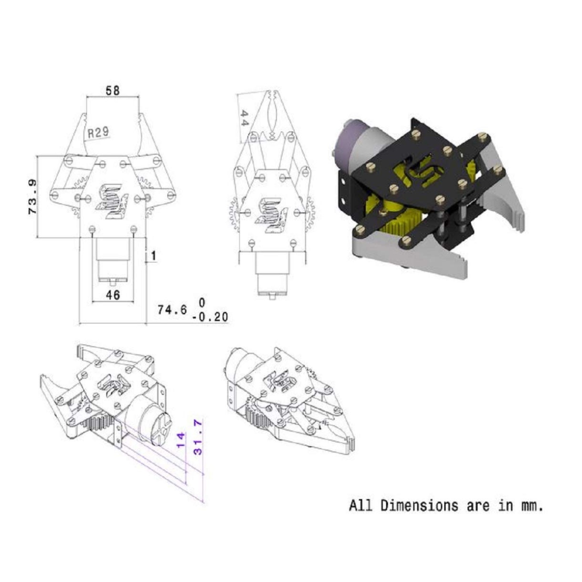 Mechanical Robotic Gripper Arm Module Kit with DC Motor for DIY Projects (Robot Gripper Module) image 3