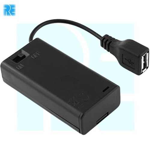 2-AA Battery Holder Box with USB Female Plug, Switch and Cover  image 2