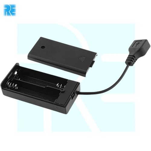 2-AA Battery Holder Box with USB Female Plug, Switch and Cover  image 1