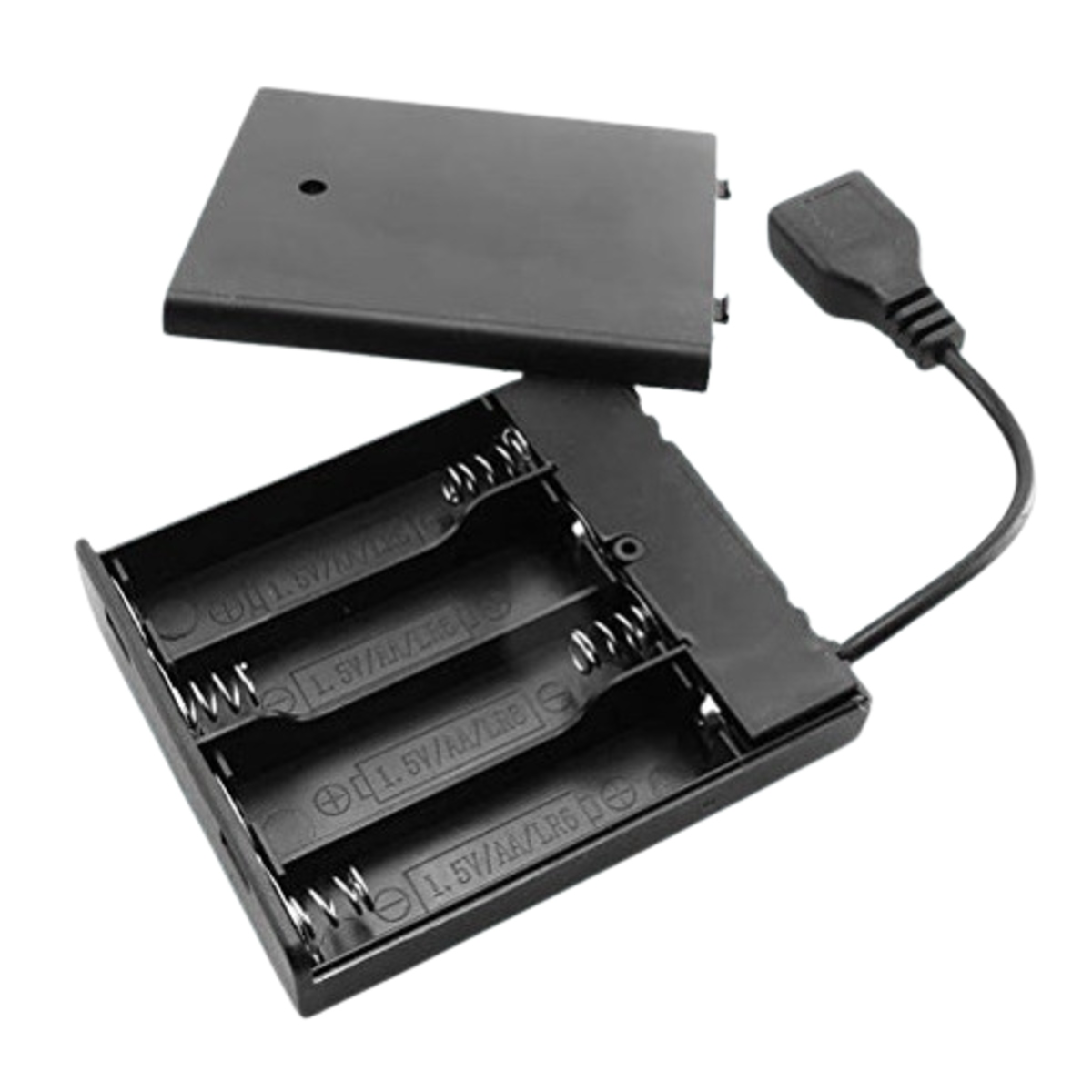 4 x AA Battery Holder Box with USB Female Plug, On-Off Switch and Cover (6V Battery Case) image 2