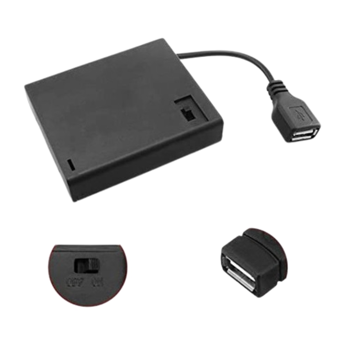 4 x AA Battery Holder Box with USB Female Plug, On-Off Switch and Cover (6V Battery Case) image 4