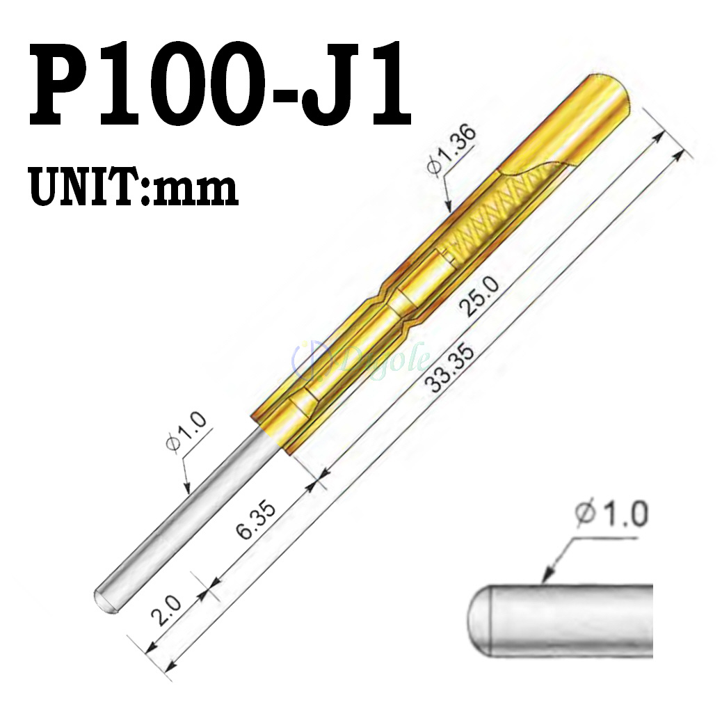 P100-J1 Spring Test Probe Pogo Pin 1.0mm Diameter 33.35mm Length (PCB Test Probe) image 3
