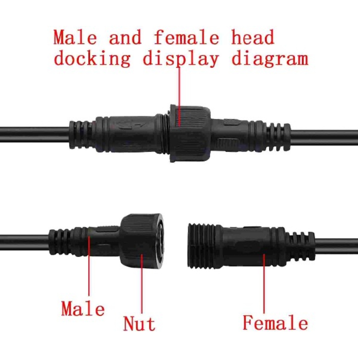 M12 2 Pin Waterproof Connector Male 12mm to Female 8mm with 20cm Cable image 1