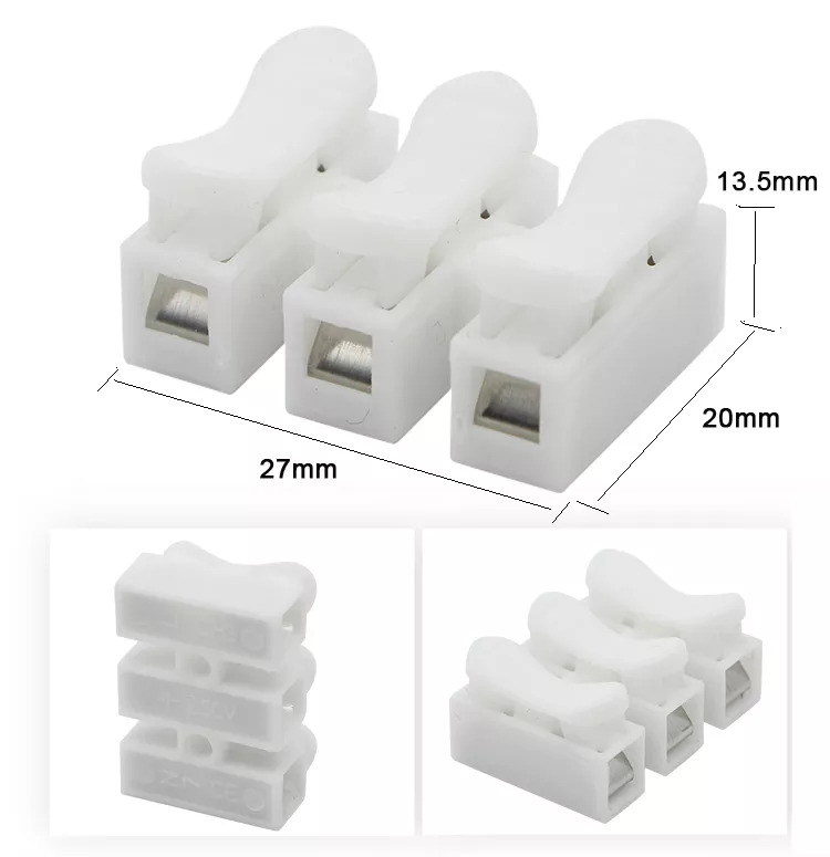 3 Way CH-3 Wiring Press Type Terminal Block Connector (Push Wire Connector) image 2