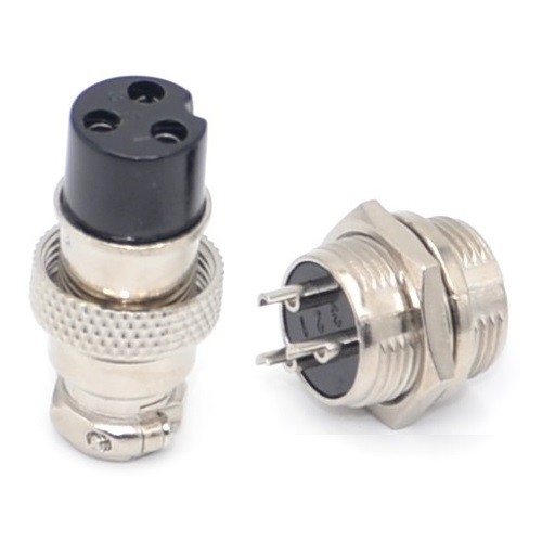 3 PIN 16mm Aviation Male / Female Mini Round Shell Panel Type Connector image 1