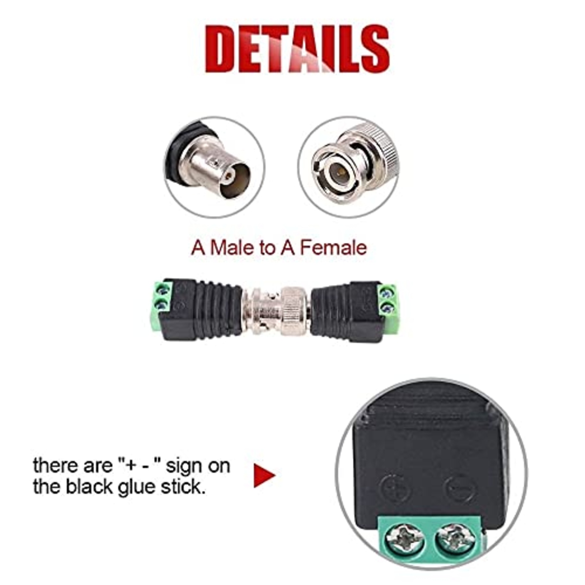 BNC Female Jack to AV 2 Pin Screw Terminal Connector image 3