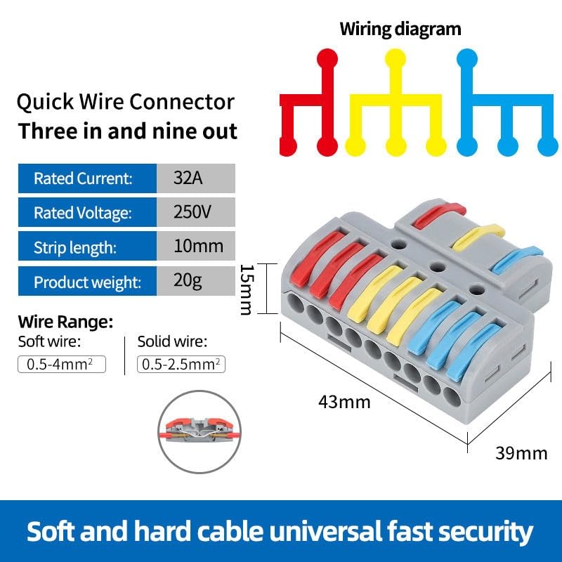 Quick Wire Connector KV-439 Push-in Terminal Block 3 In 9 Out (Compact Wire Splicing Connector) image 3