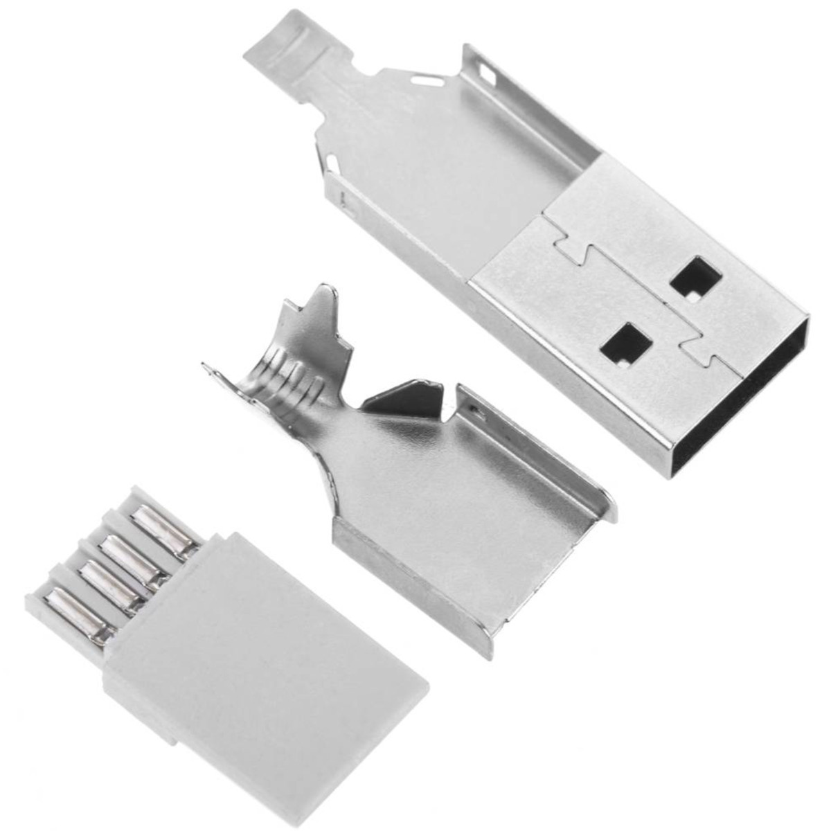 USB Type-A Male Solderable Connector Metal Shell 4 Pin Through Hole USB Plug (USB Type-A Male Connector) image 1