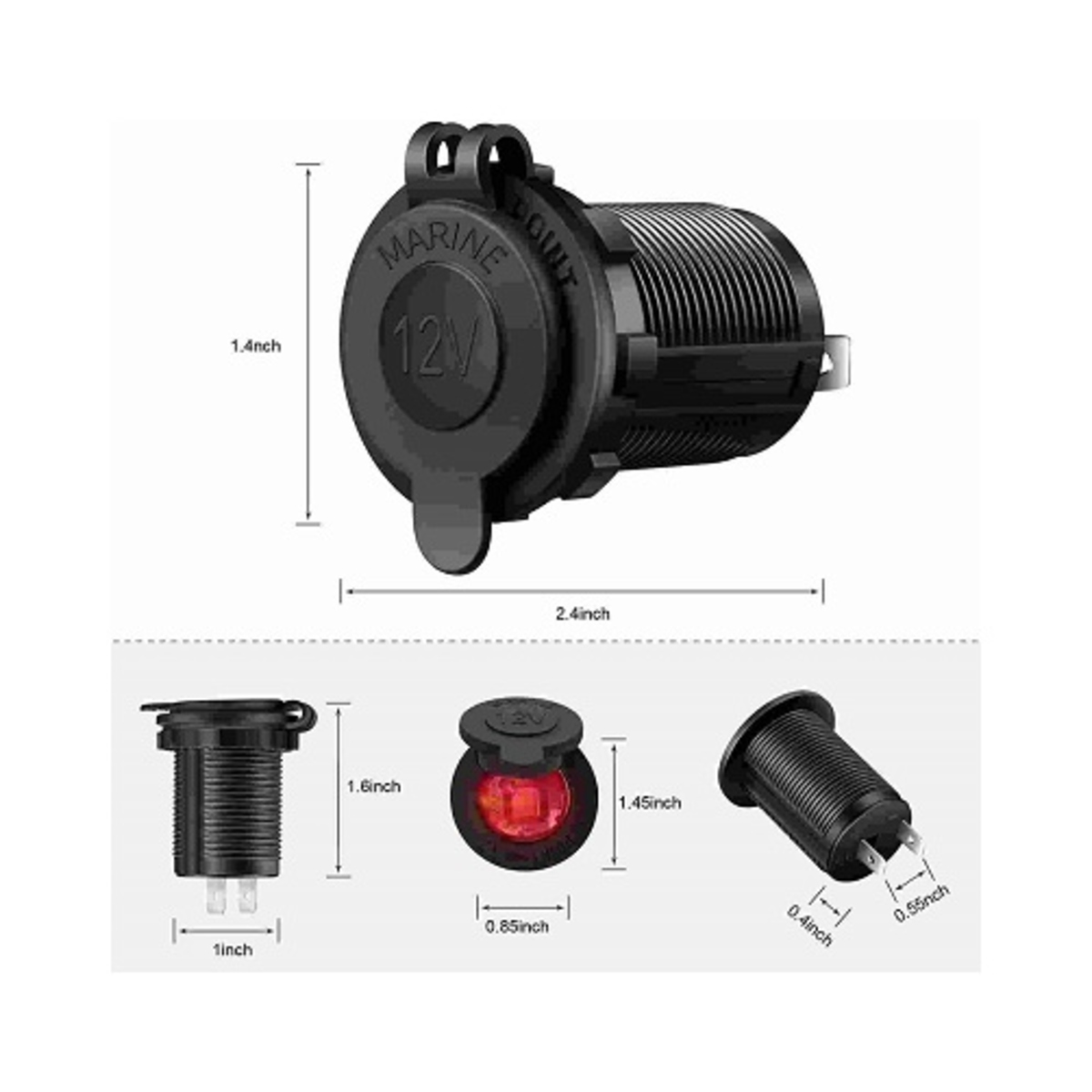 12V Waterproof Car Cigarette Lighter Socket with Red LED Indicator (Vehicle Power Outlet Socket) image 2