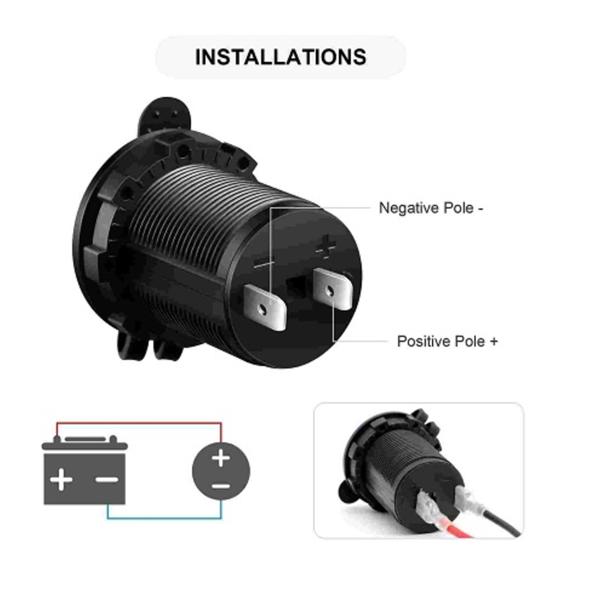 12V Waterproof Car Cigarette Lighter Socket with Red LED Indicator (Vehicle Power Outlet Socket) image 3