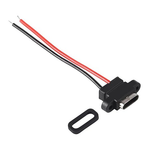 USB Waterproof Connector Type-C Female Chassis 2 Pin with Cable (Panel Mount USB Type-C Power Connector for DIY Projects) image 3