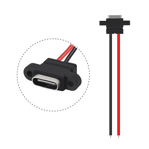 USB Waterproof Connector Type-C Female Chassis 2 Pin with Cable (Panel Mount USB Type-C Power Connector for DIY Projects) image 1