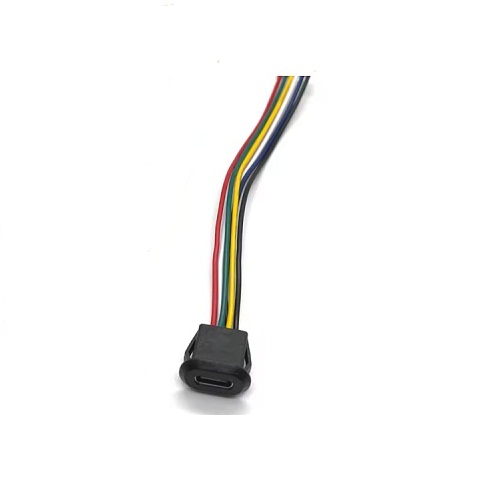 USB-C Type 6 Pin Waterproof Female Connector with Cable Black (Panel Mount USB Type-C Charging and Data Connector) image 2