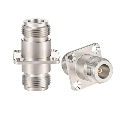 N Female to N Female 4 Hole Flange Mount Adapter 50 Ohm (Straight RF Coaxial Panel Mount Connector) image 1