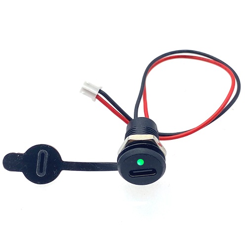 USB Type-C Waterproof Female 2 Pin Charging Socket with LED Lamp Nut Snap Lock Plate (Panel Mount Power Connector) image 2