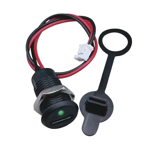 USB Type-C Waterproof Female 2 Pin Charging Socket with LED Lamp Nut Snap Lock Plate (Panel Mount Power Connector) image 1