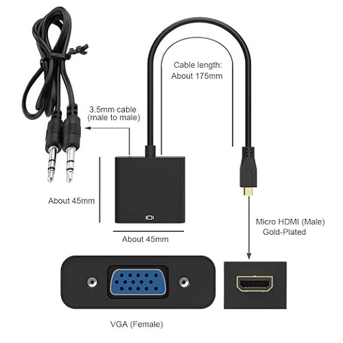 Micro HDMI Male to VGA Female Converter Cable Without Audio (Black HDMI to VGA Adapter) image 3