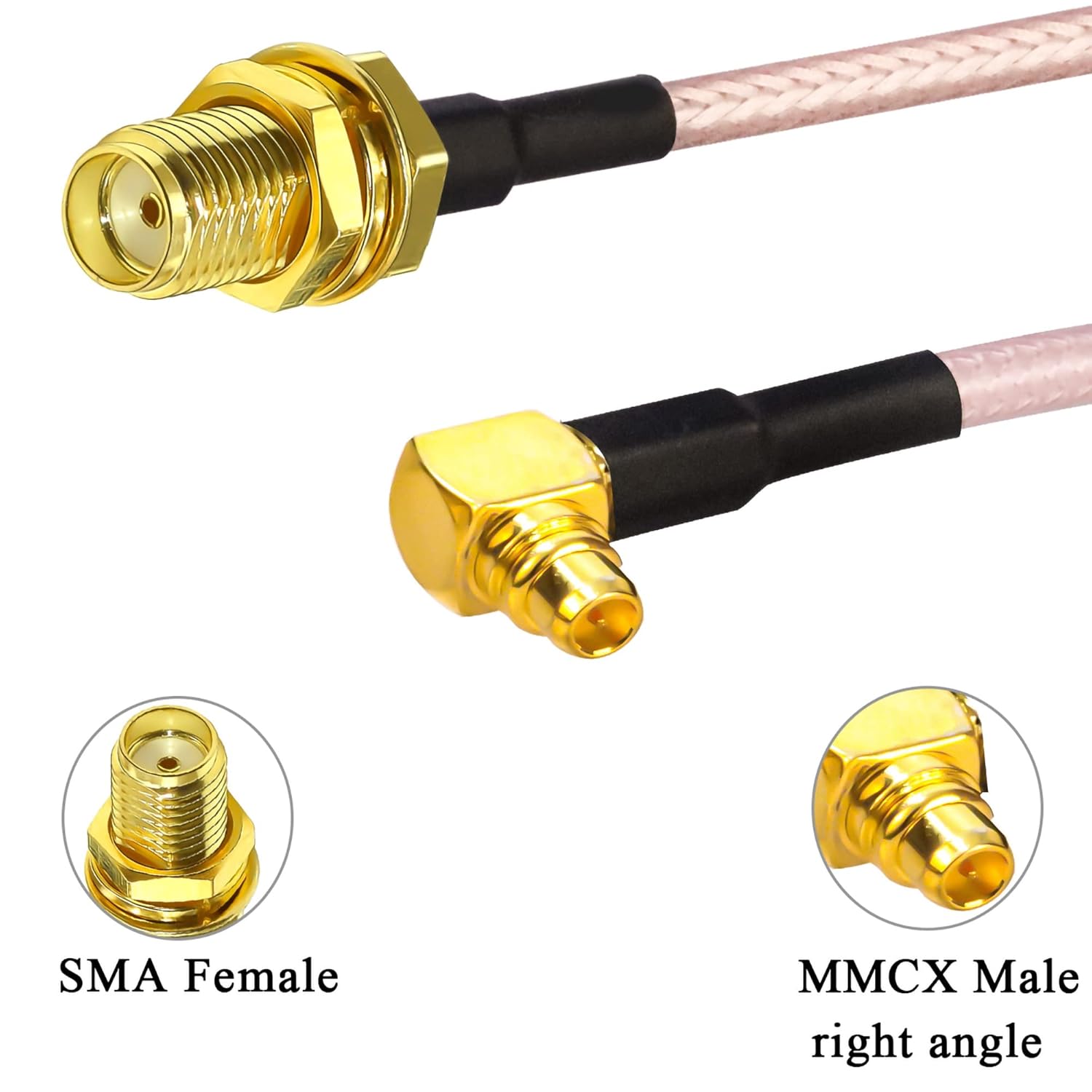 SMA Female to MMCX Male Right Angle GPS Extension Cable 160mm RG316 RF Coaxial Cable (GPS Antenna Cable) image 1
