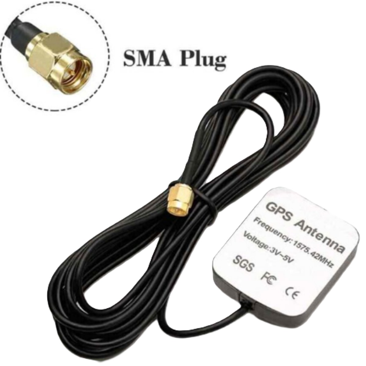 GPS Active Antenna SMA Male 1575.42MHz 3V-5V with 3 Meter Cable (GPS Antenna Module) image 1