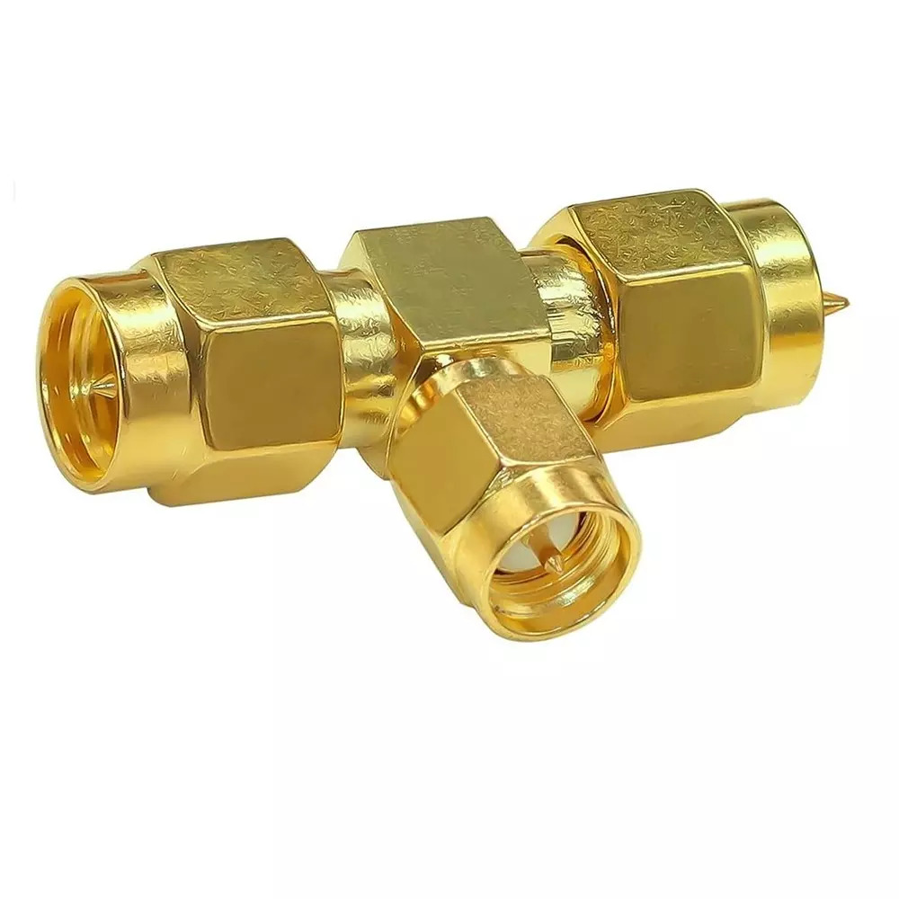 SMA 3 Way Male RF T Type Adapter Signal Splitter Connector (SMA T Adapter) image 1