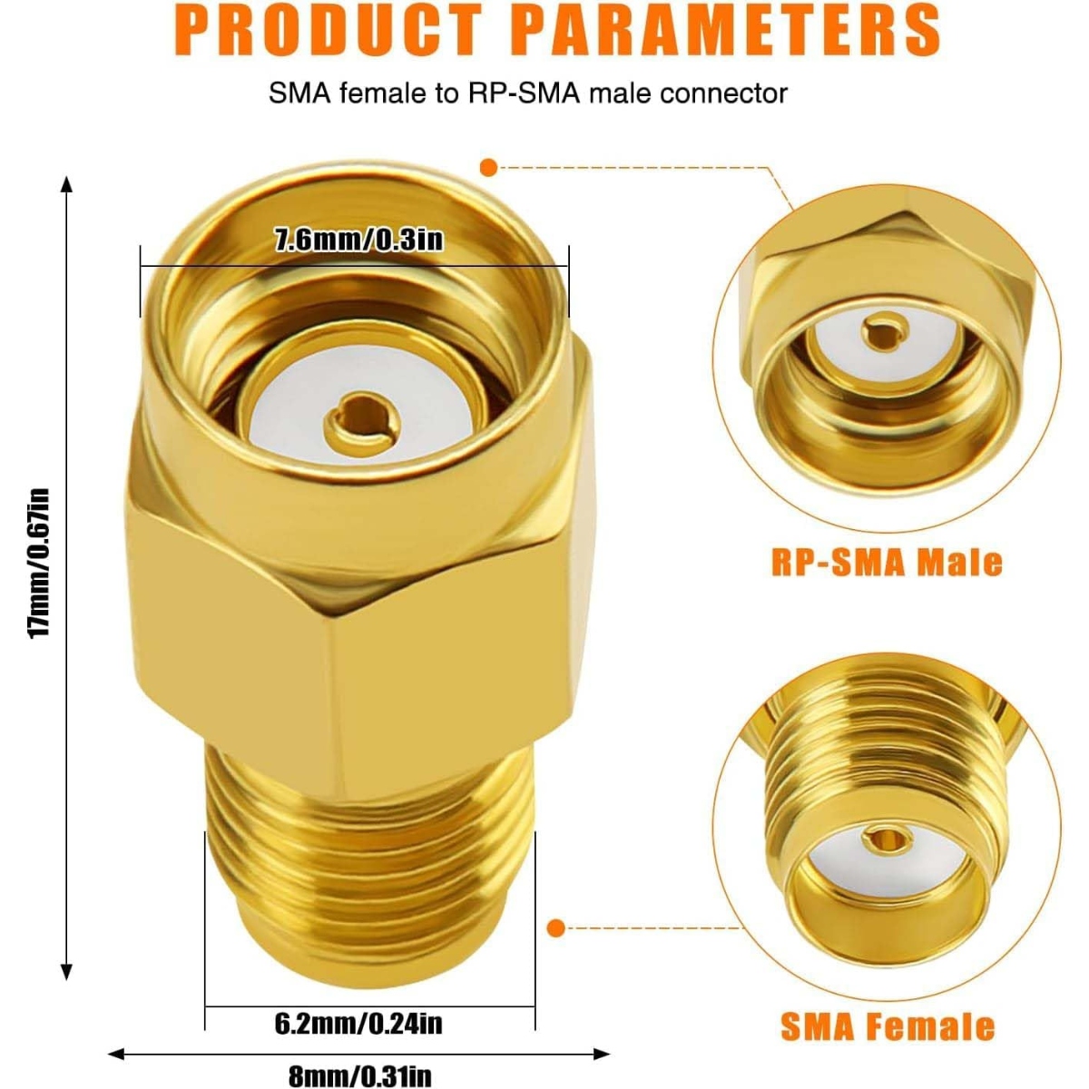 SMA Female to RP-SMA Male RF Adapter Connector 50 Ohm (RF Coaxial Adapter) image 2