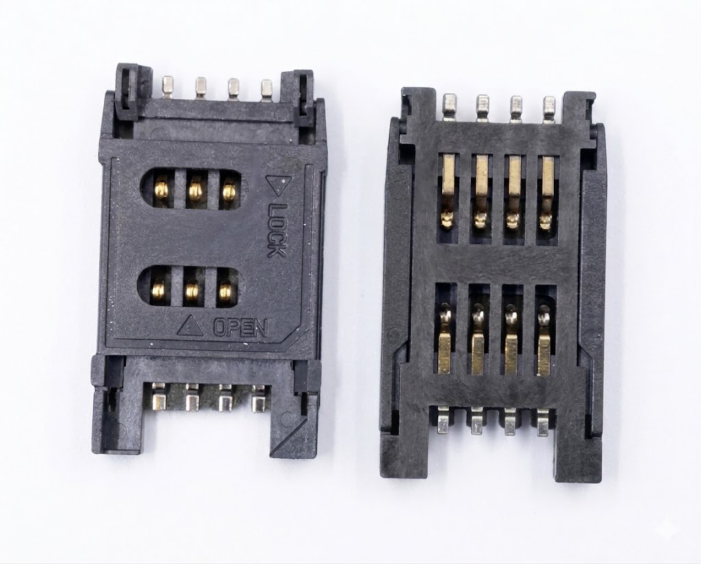 SIM Card Holder Flip Type Plastic 8 Pin PCB Mount SIM Socket (8 Pin SIM Holder) image 1