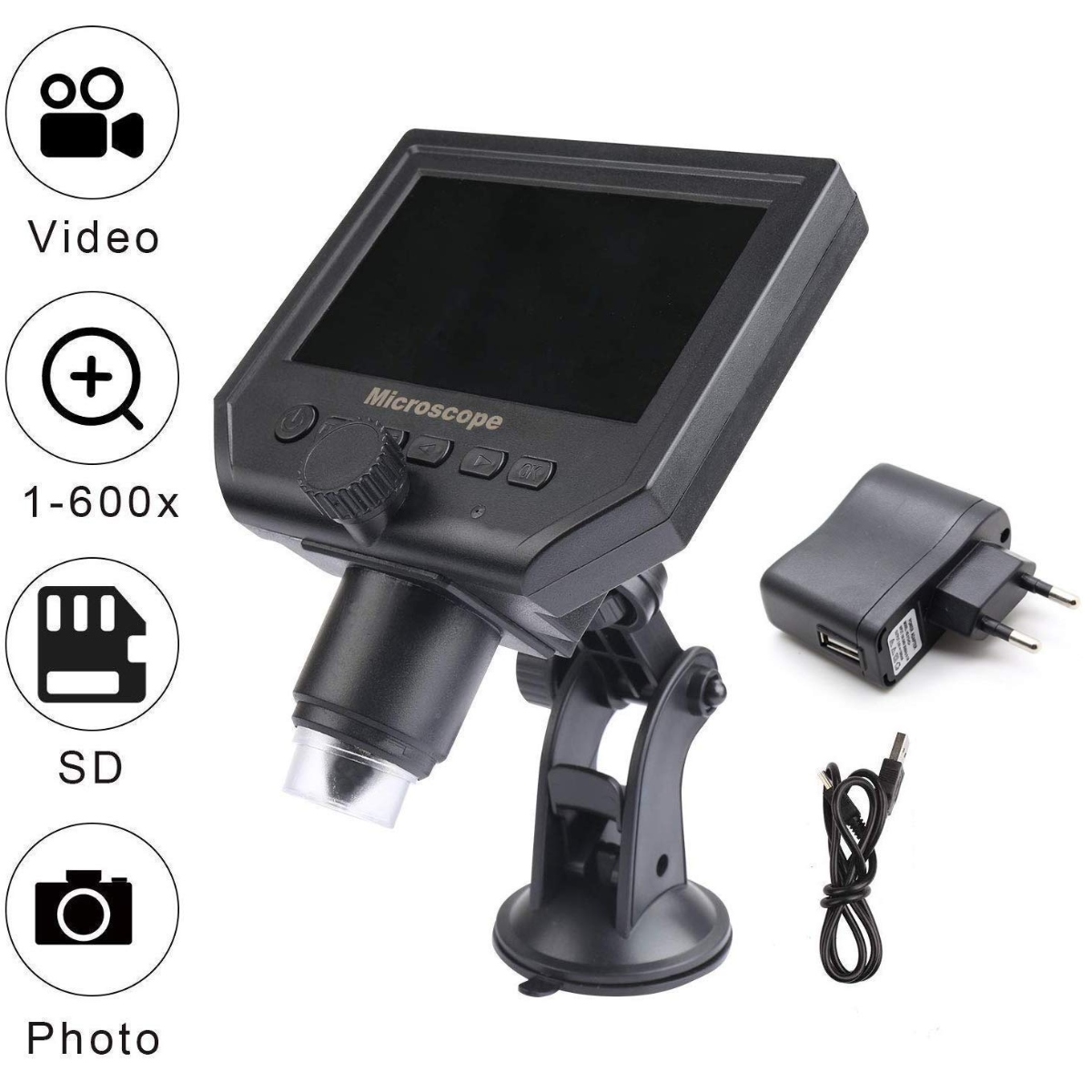 G600 Portable LCD Digital Microscope 4.3 Inch HD 3.6MP 1-600X 1080P (Digital Inspection Microscope) image 2