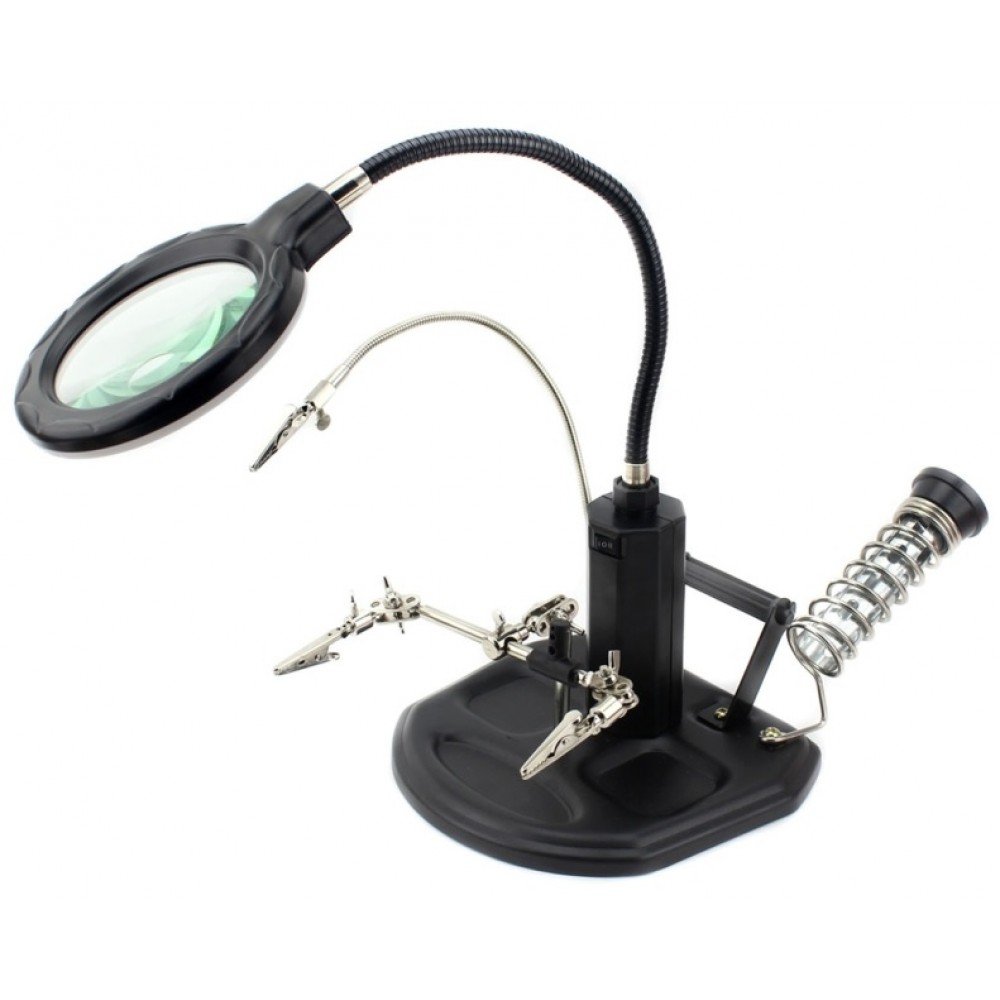 TE-802 16 SMD LEDs Magnifier Soldering Helping Hand (LED Illuminated PCB Soldering Stand) image 1