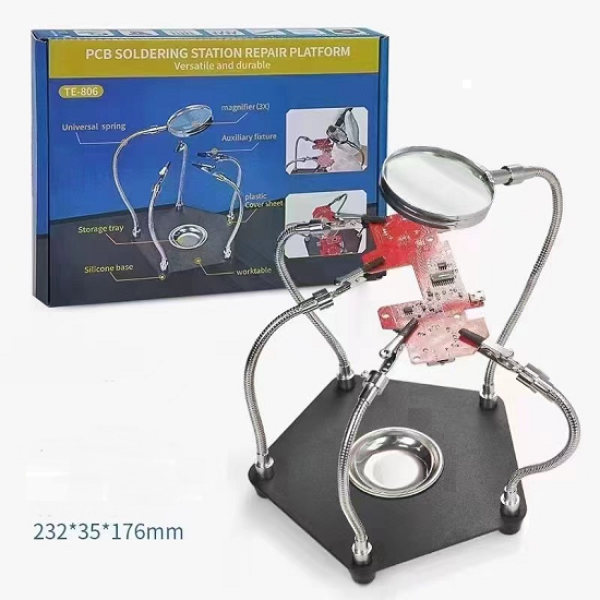 TE-806 Magnetized Helping Hands Fixture with 3X Magnifier (Magnetic Soldering Helping Hand) image 2