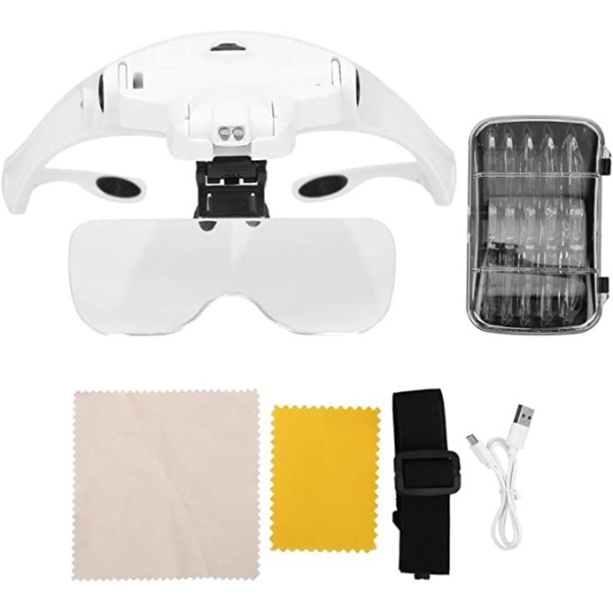 9892B2 Charging Head Mounted Magnifier Headband with 5 Lenses (LED Illuminated Magnifying Glass) image 1