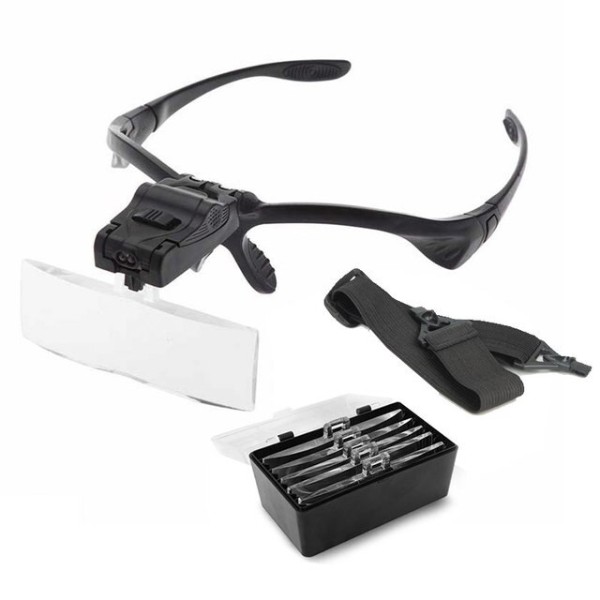 Portable magnifying glass with 2 LED lights, bracket and headband 9892B image 1