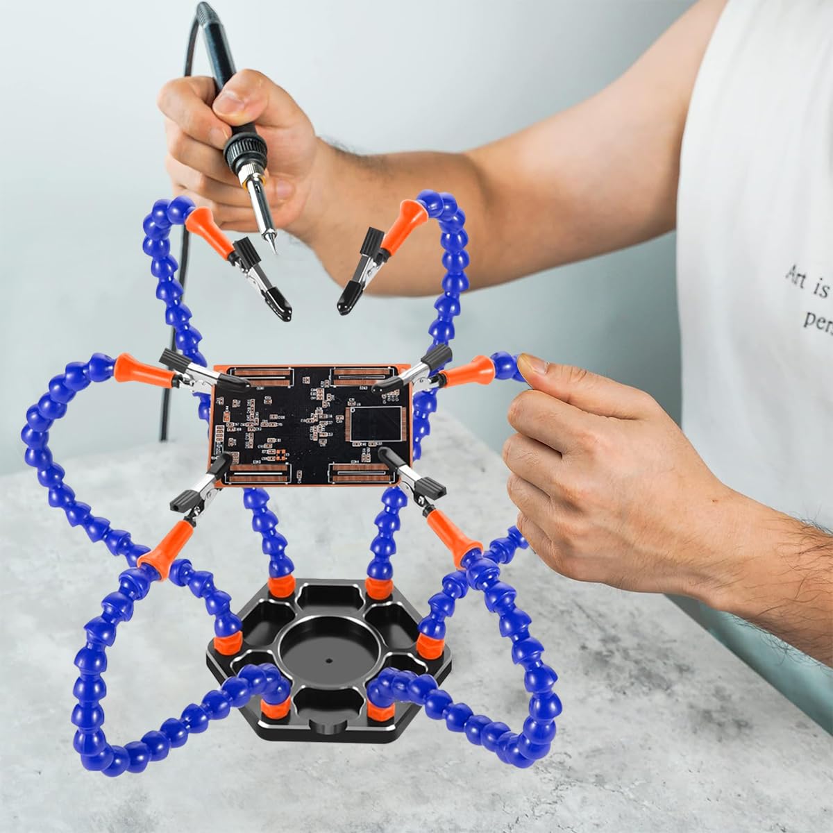Flexible 6 Arms Soldering Station with Swivelling Alligator Clips (Helping Hands Soldering Tool, PCB Repair Stand, Third Hand Soldering Station) image 2