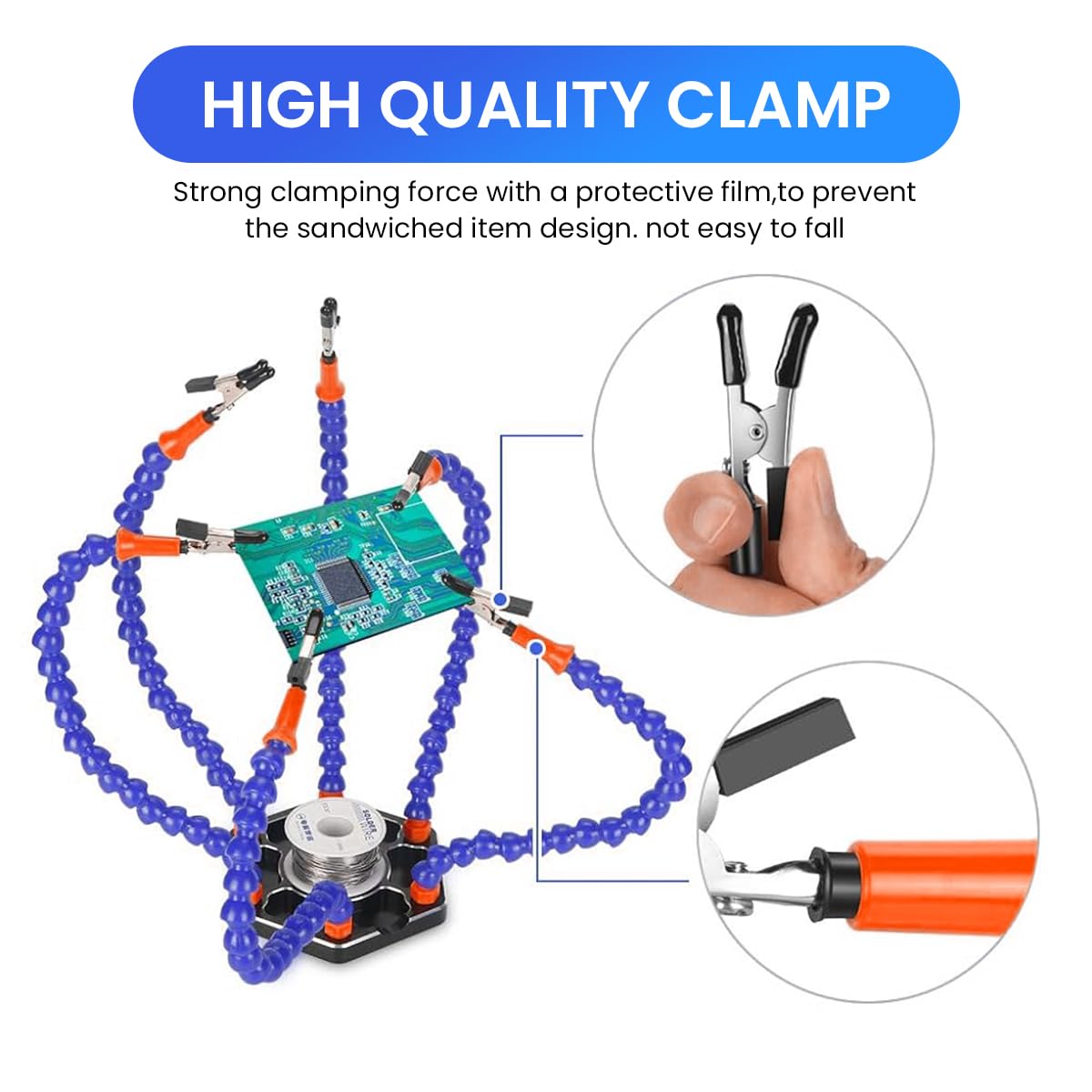 Flexible 6 Arms Soldering Station with Swivelling Alligator Clips (Helping Hands Soldering Tool, PCB Repair Stand, Third Hand Soldering Station) image 4