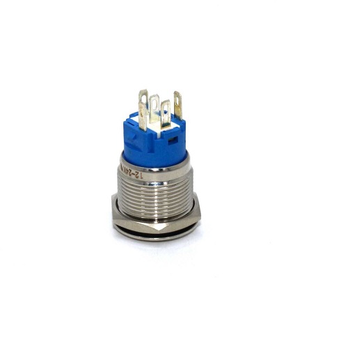 16MM Flat Head 12-24V Latching Type Waterproof Metal Push Button Switch with WHITE Led Light image 4