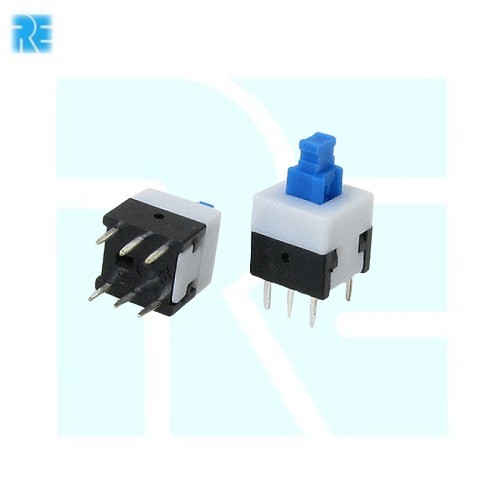 8x8mm 6 Pin DPDT Self-Lock White / Blue Push Switch image 1