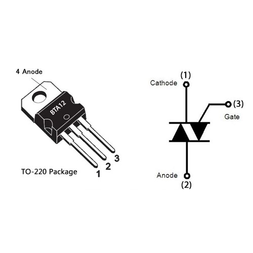 BTA12-600 TRIAC 600V 12A Through Hole TO-220 (Bidirectional Thyristor for AC Load Control and Switching Applications) image 2
