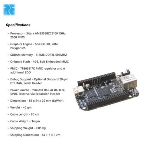Beaglebone Black Rev C P/N-102110420 with ARM Cortex-A8, 32bit, 512MB RAM, 4GB Flash - Image 4