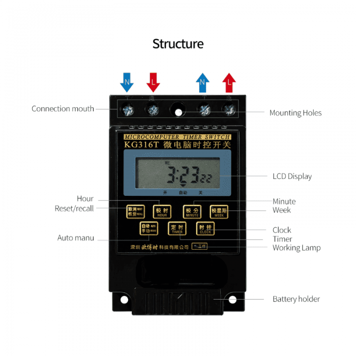 KG316T-220V 20 AMP Digital LCD Microcomputer Timer Switch Programmable Controller - Image 2