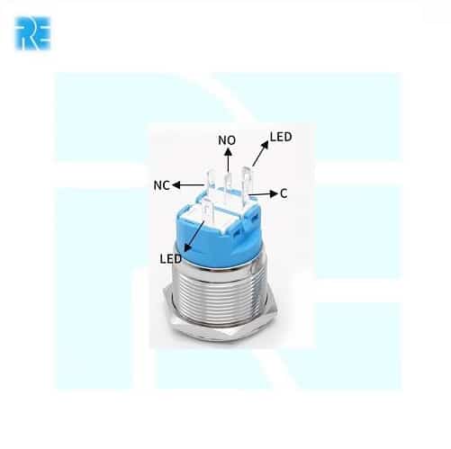 16MM Flat Head 12-24V Latching Type Waterproof Metal Push Button Switch with GREEN Led Light - Image 4